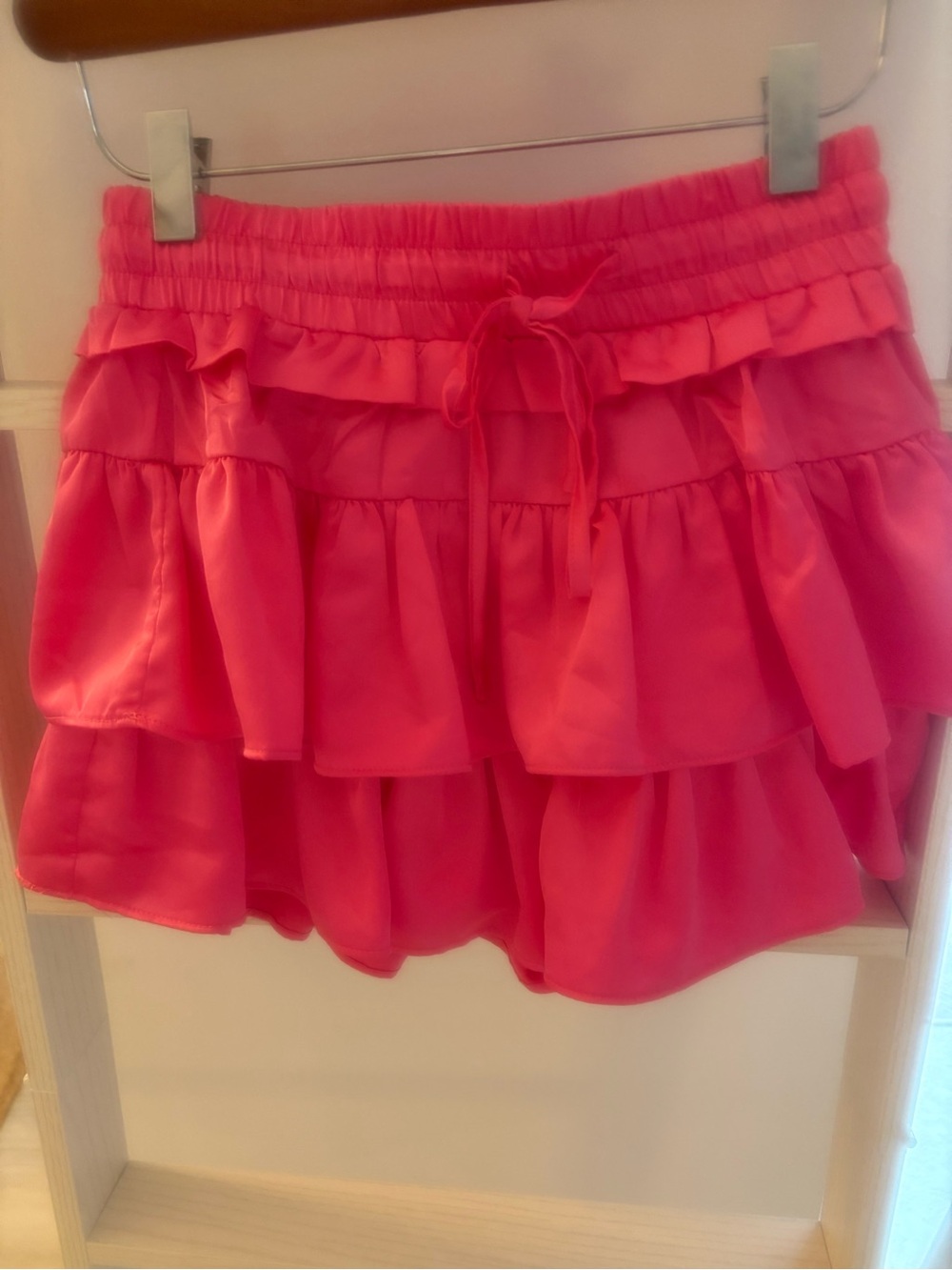 Ruffled Tiered Skirt in Bright Pink mini Skort